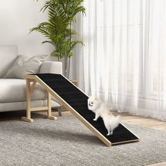 Dog Ramp for Bed, Pet Ramp for Dogs with Non-Slip Carpet and Top Platform, 74" x 16" x 25", Natural