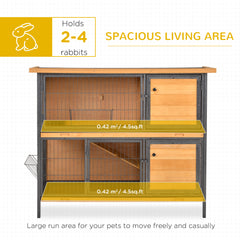 48" 2-Story Large Rabbit Hutch Bunny Cage Wooden Pet House Metal Frame with Rooms, Ramp, No Leak Tray, Feeding Trough, Waterproof Asphalt Roof for Rabbits, Chickens, Ducks, Outdoor/Indoor