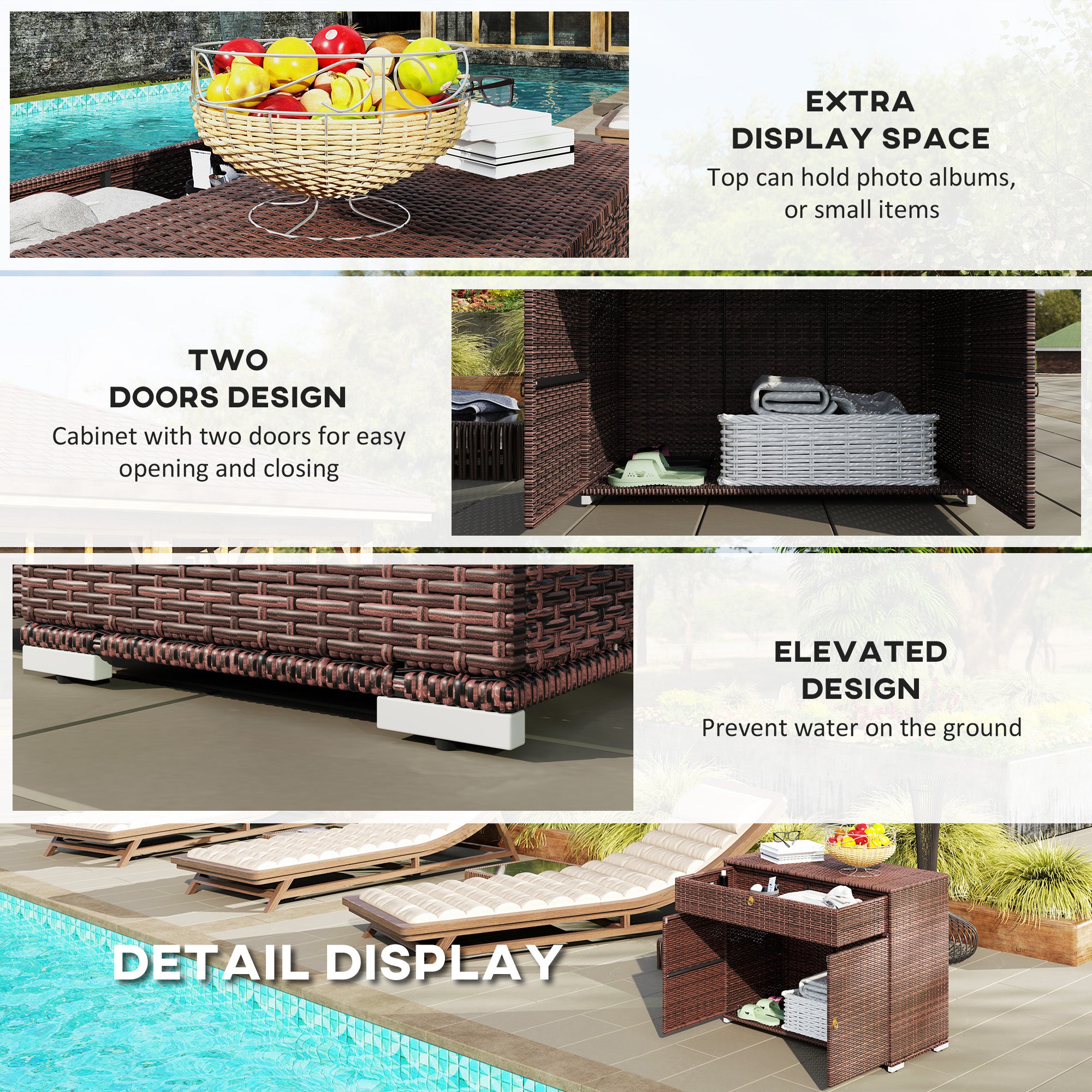Outdoor Storage Cabinet, Waterproof PE Rattan Cabinet With Drawer For Indoor, Outdoor Swimming Pool, Mixed Brown