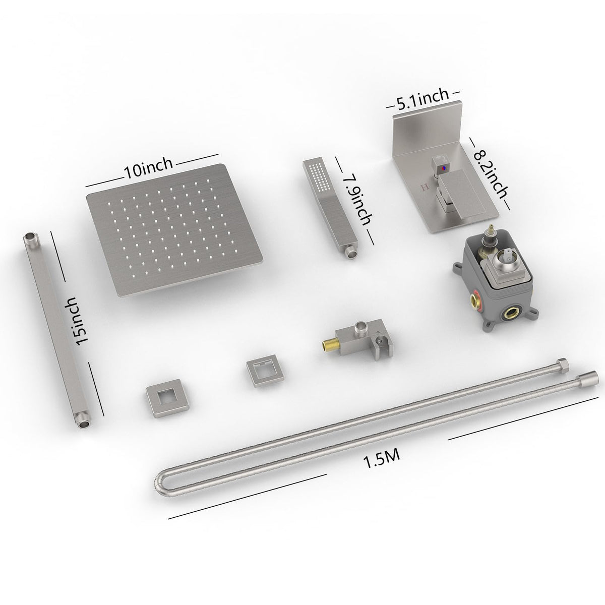Rain Shower System With Storage Rack, 10-inch Shower Faucet Set, Brushed Nickel Finish, High-pressure Square Shower Head, Luxury Wall-mounted Shower Set.