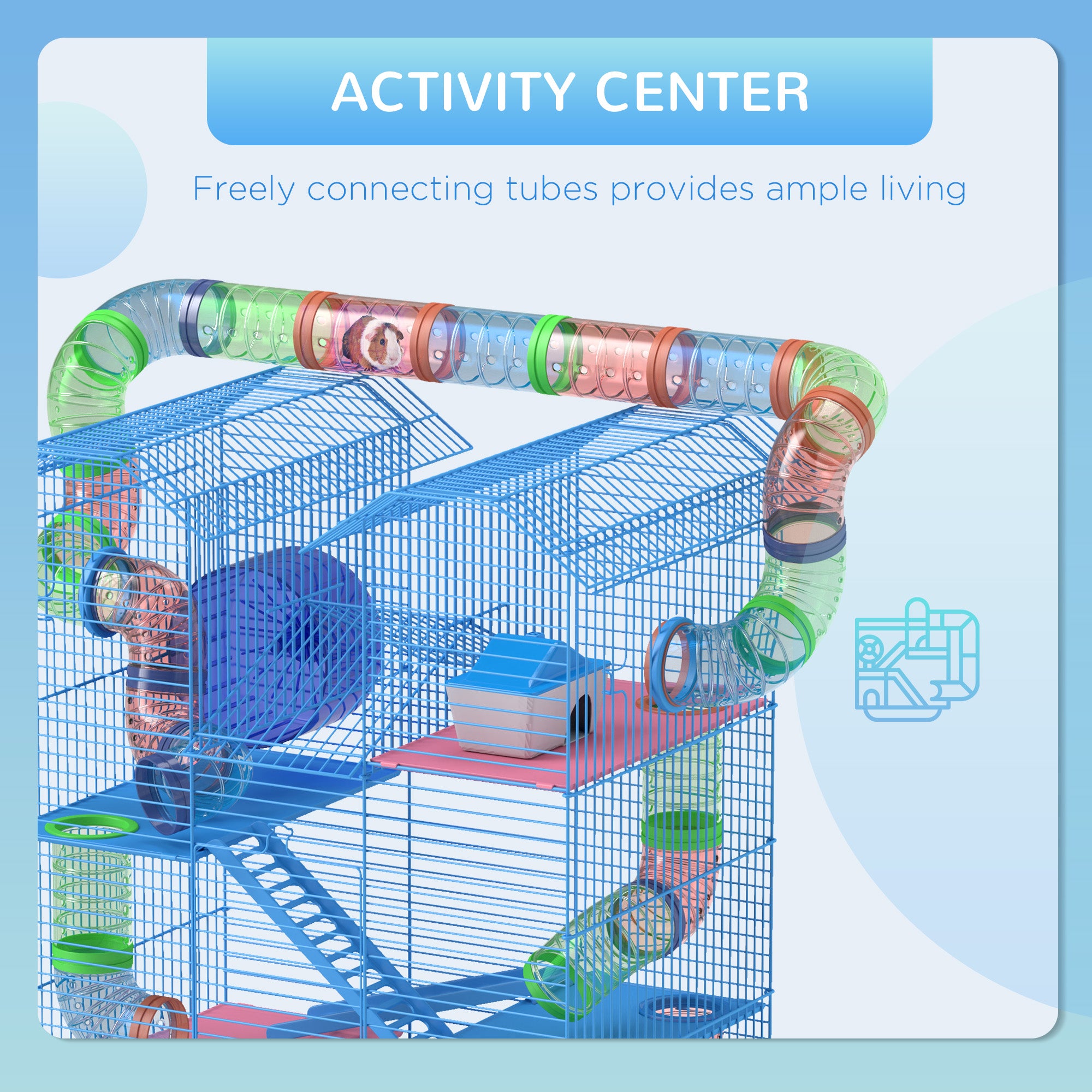 18.5" 5 Tier Hamster Cage with Tubes and Tunnels, Small Animal Cage, Rat Gerbil Cage with Water Bottle, Food Dish, Exercise Wheel, Blue