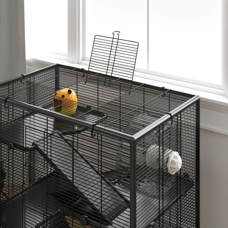 4 Tier Hamster Cage With Deep Tempered Glass Bottom, Running Wheel, Hut, Water Bottle, Food Dish,