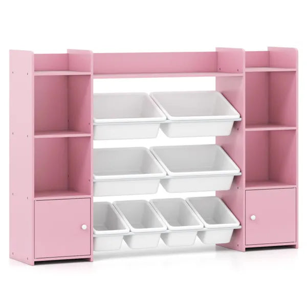 Pink Multi-Functional Kids Storage Shelf - Toy Organizer+Bookcase, 56"x12"x39", Anti-Toppling, 265lbs Capacity