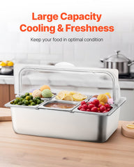 Countertop Food Serving Display Container 6 Pan Condiment Dispenser With Lid