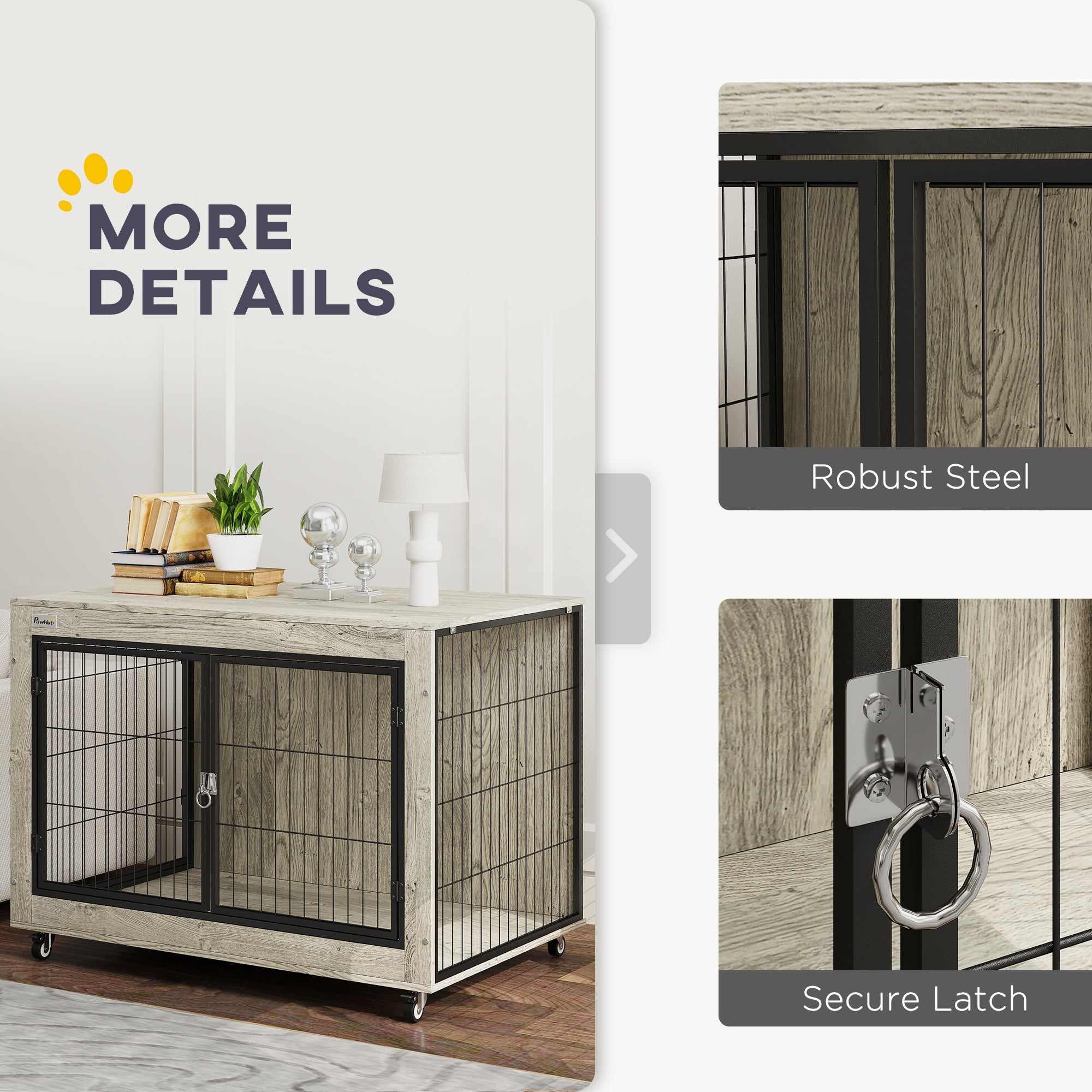39inch Dog Crate Furniture End Side Table With Wheels