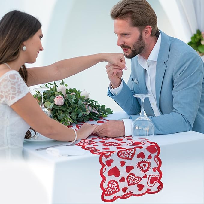 1pc Valentines Day Decorations Table Runner 13 X 72 Inch Lace Heart Table Runner For Wedding Party