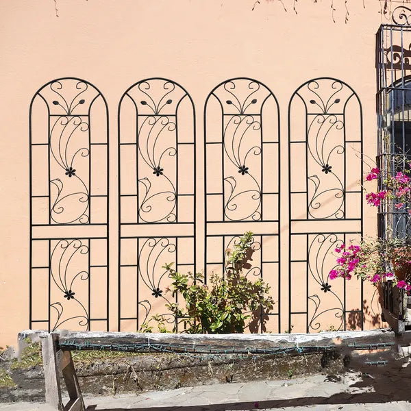4 Pack Metal Garden Trellis 86.7" X 19.7" Rustproof Trellis For Climbing Plants Outdoor Flower Support Peacock Style Black