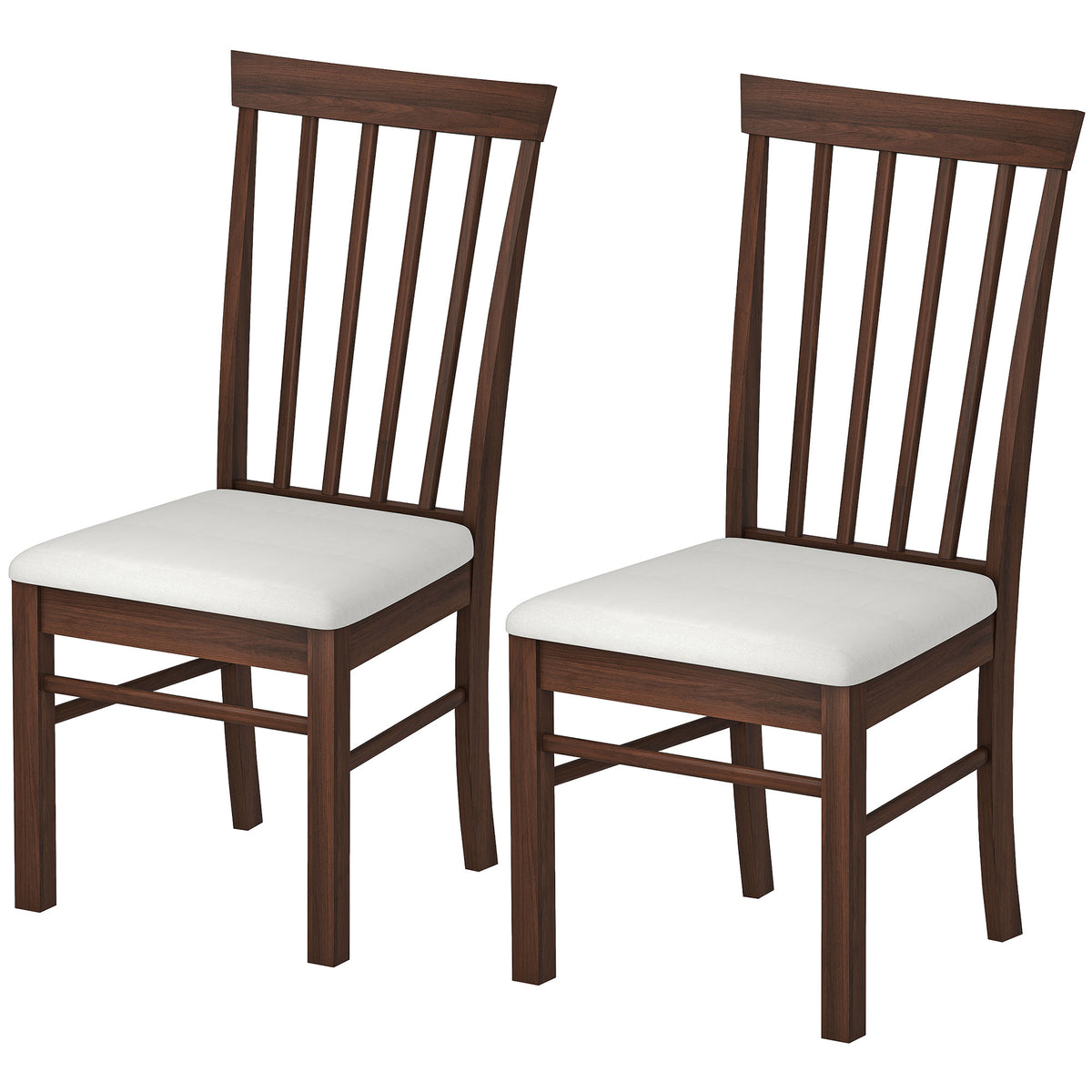 Wooden Dining Chairs Set of 2, Farmhouse Upholstered Kitchen Chairs with Rubber Wood Frame, Dark Brown and Beige