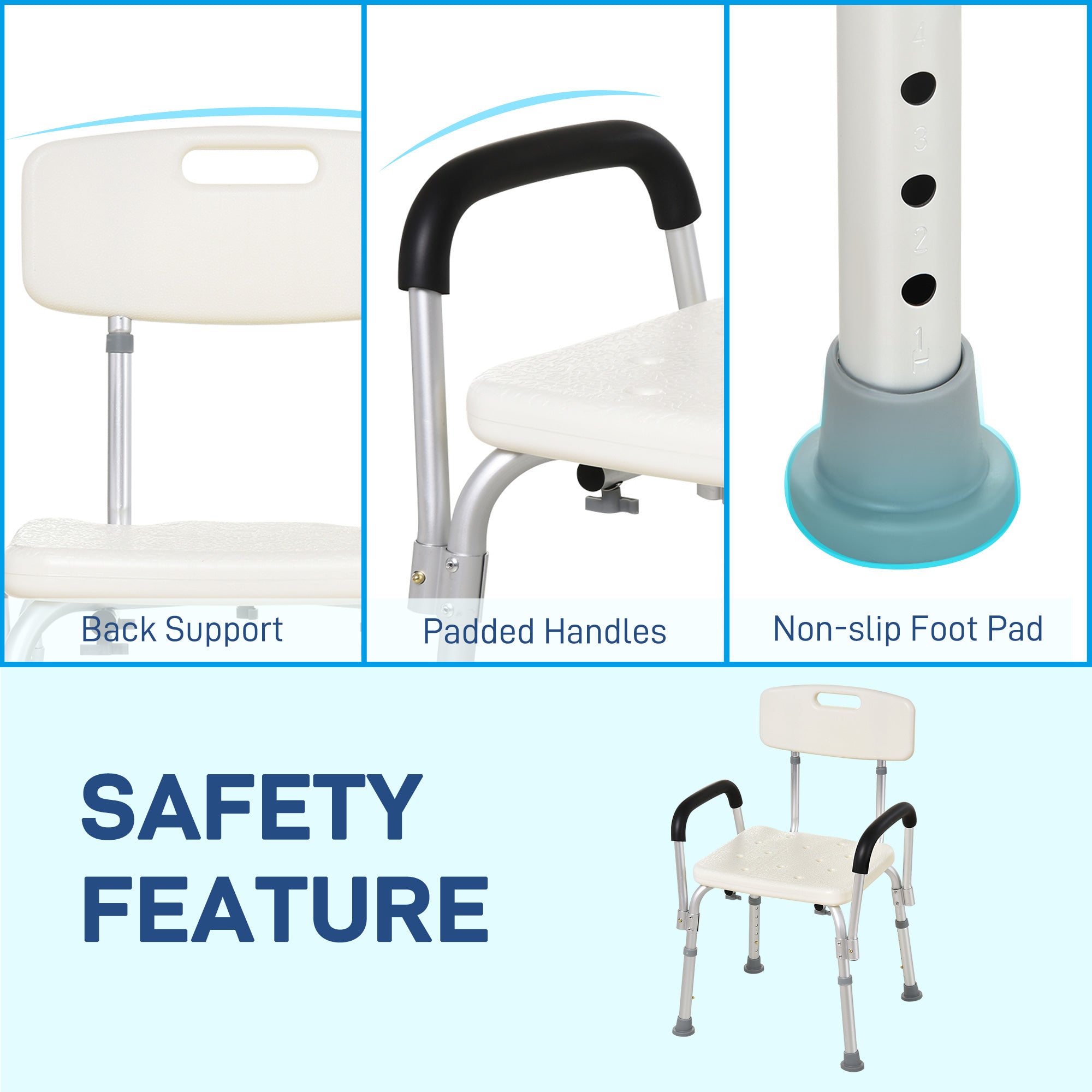 Shower Chair, Mobility Medical Grade Bath Chair, Adjustable Shower Bench with Removable Armrests for Seniors, Handicap, Disabled