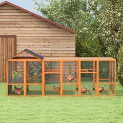 Wooden Chicken Coop Run for 6 - 10 Chickens, Hen House Add-On with Storage, Perches, 141.75" x 48" x 61", Orange