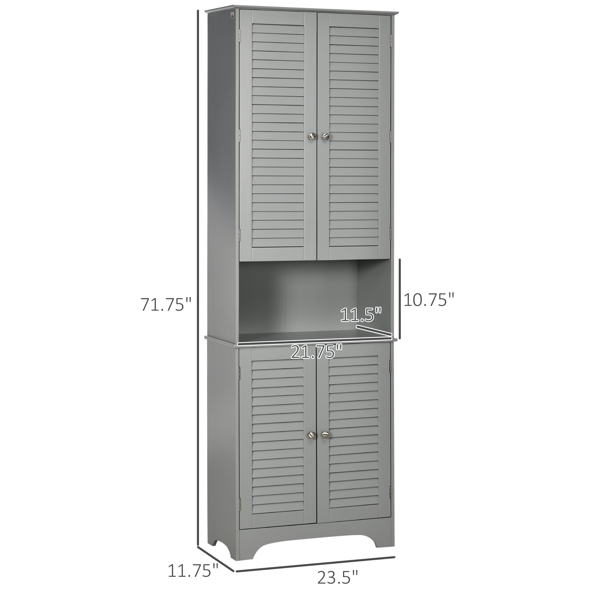 Tall Narrow Bathroom Storage Cabinet with Doors and Shelf Adjustability, Freestanding Linen Cabinet with 2 Cabinets and Countertop, Gray