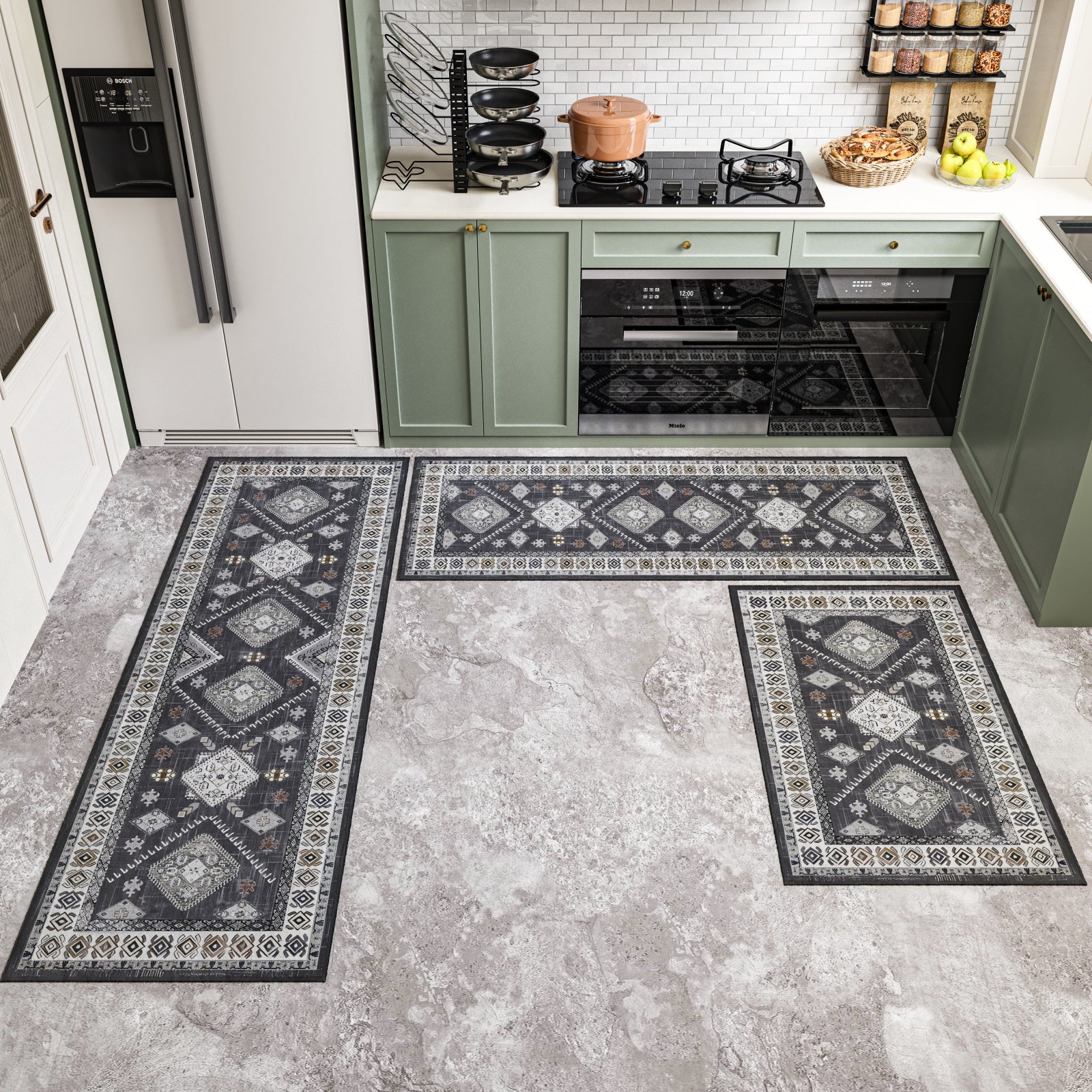 Boho Kitchen Rug Sets 3 Piece With Runner Non Slip Kitchen Rugs And Mats Washable Kitchen Mats For Floor Thick Kitchen Floor Mat Carpet Runner Rugs For Hallway Laundry Holiday Decor
