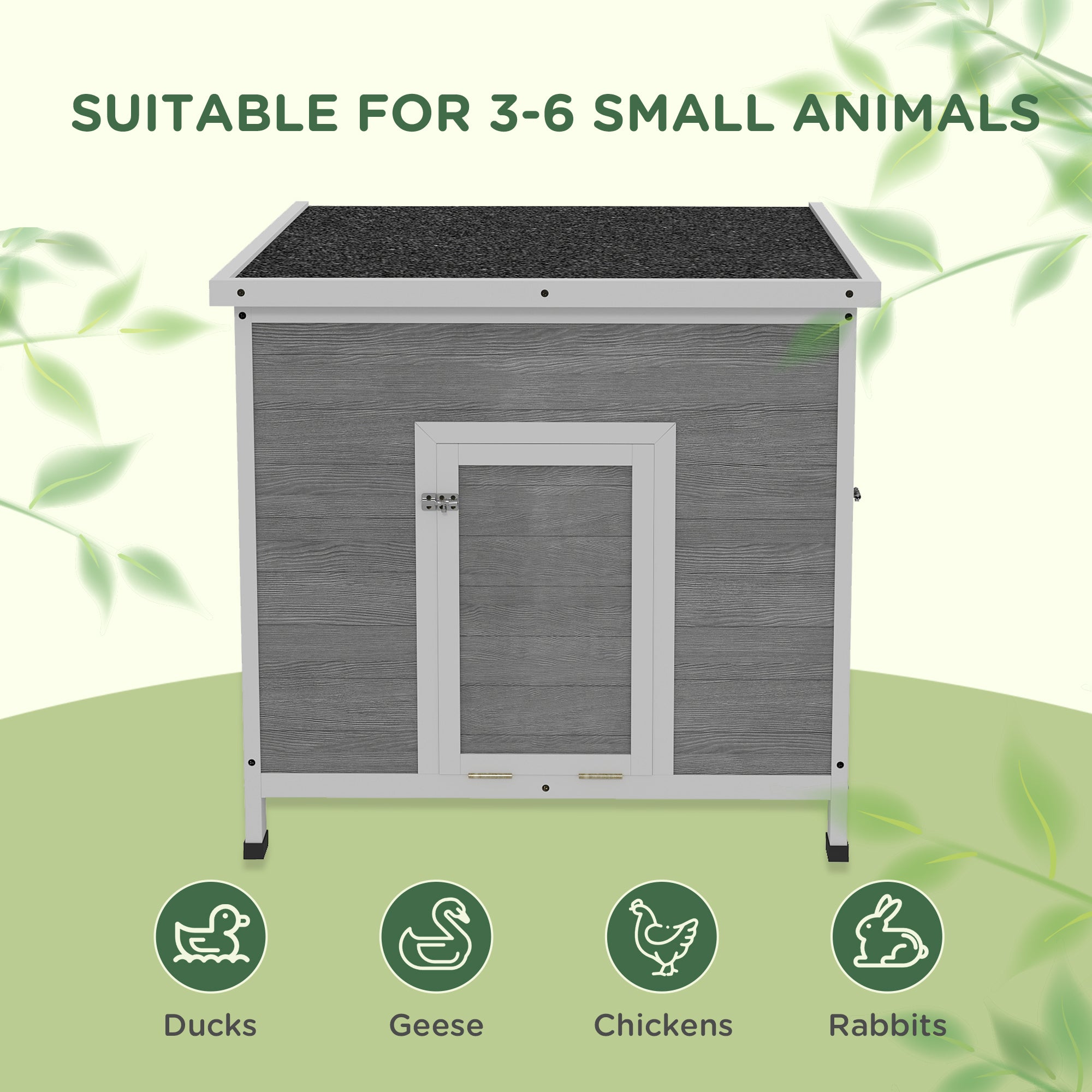 Wooden Duck Coop with Openable Roof, Removable Floor, Double Doors, Ramp, for 3-6 Ducks, Chickens, 30" x 38" x 30"