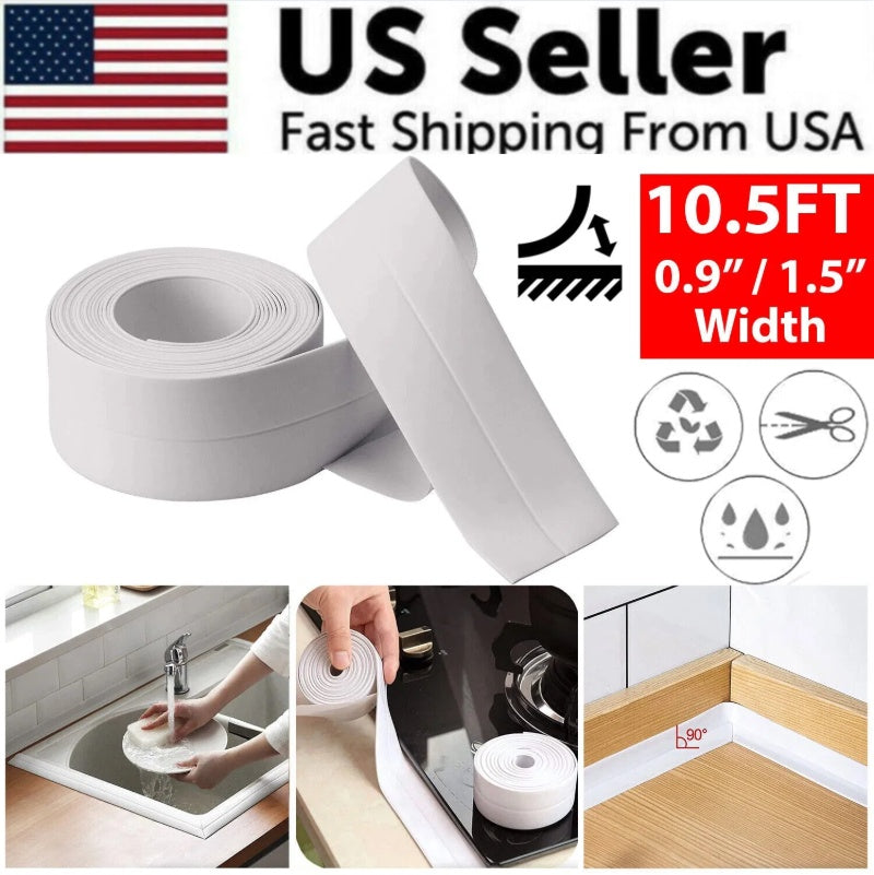 10.5FT PVC Self Adhesive Caulk Sealing Strip Tape For Kitchen Wall Sink Toilet