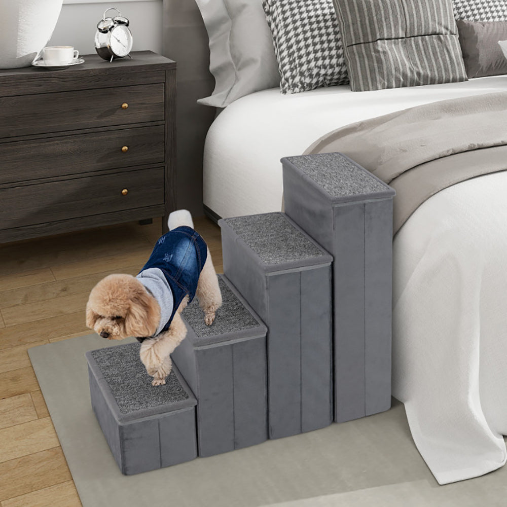 4-Step Dog Stairs Non-slip Foldable Dog Ramp With Adjustable Steps