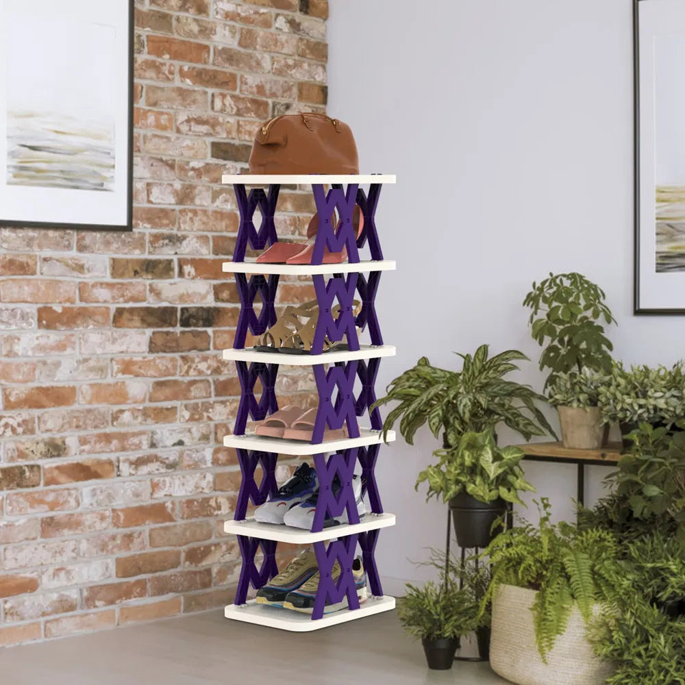 6 Tier Foldable Shoe Rack Vertical Shoe Organizer Narrow Shoe Rack For Small Spaces Space Saving Free Standing For Corner Entryway Hallway Bedroom