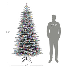 7.5ft Snow Flocked Artificial Christmas Tree, Pre-Lit Christmas Tree with 500 LED Lights and 1264 Branch Tips, Green