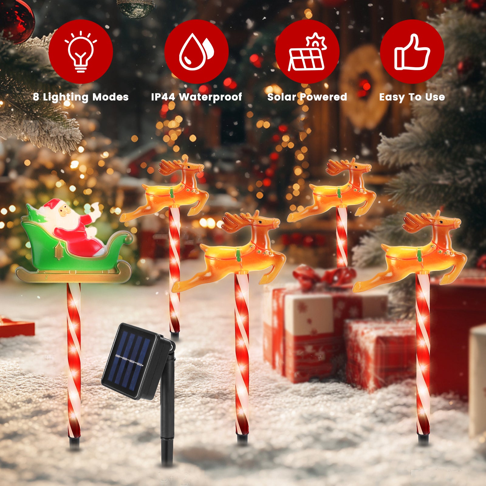 Deer Or Tree Options 5Packs Christmas Outdoor Pathway Light With 8 Modes IP44 Waterproof Xmas Decoration Stake Light Tree Candy Light For Garden Lawn Porch Yard Driveway
