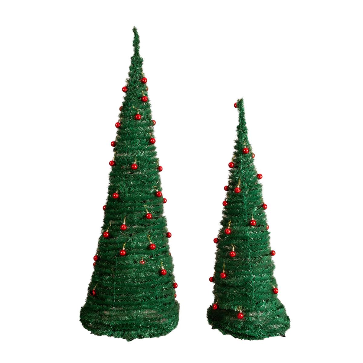 2 Pack, 6FT 5FT Artificial Up Christmas Tree With Red Ball Ornaments For For Home Office Store Holiday Deco, Green