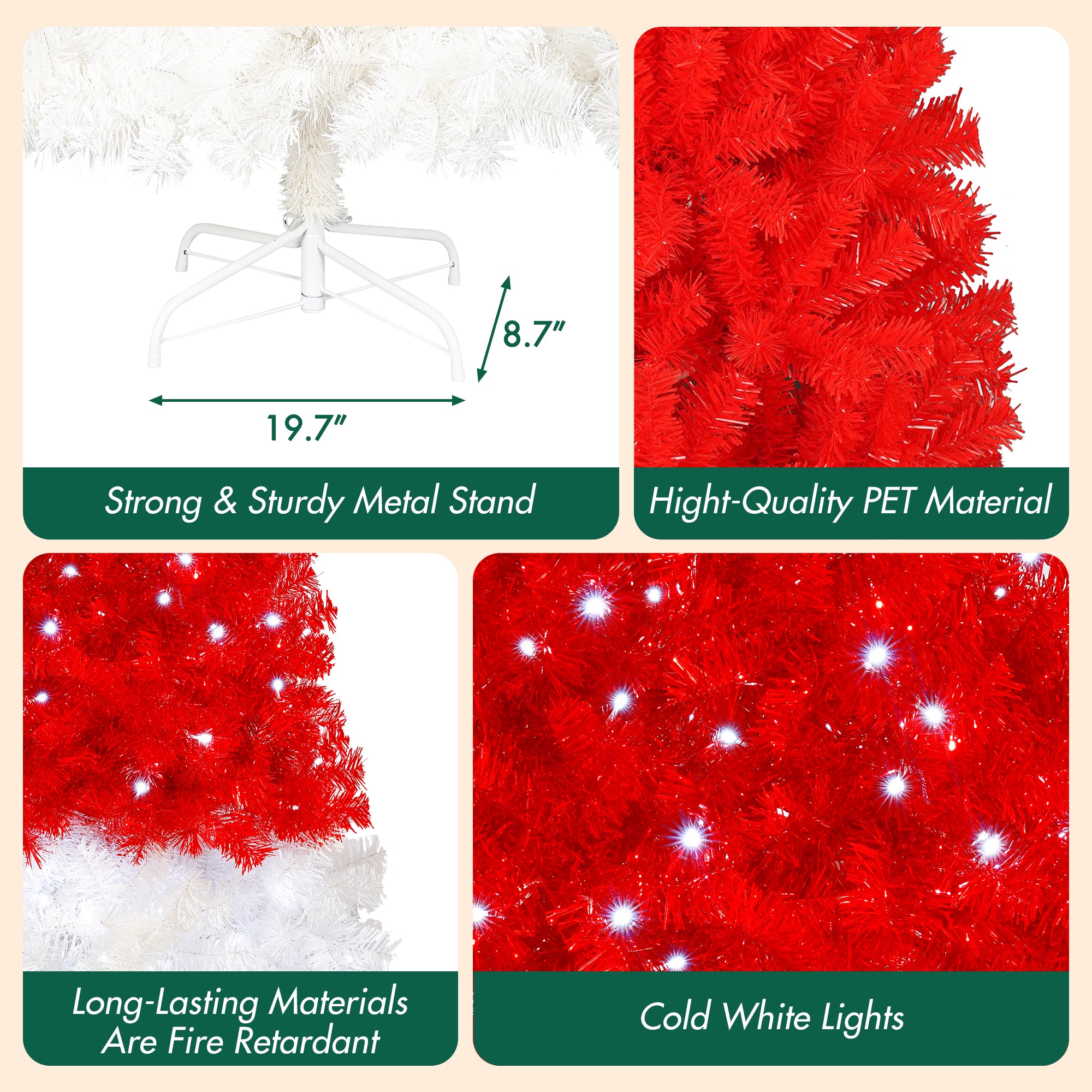 6FT Artificial Christmas Tree With LED Light, Santa's Hat Shape Artificial Whimsical Xmas Tree With 1050 Tip, Curved Xmax Tree