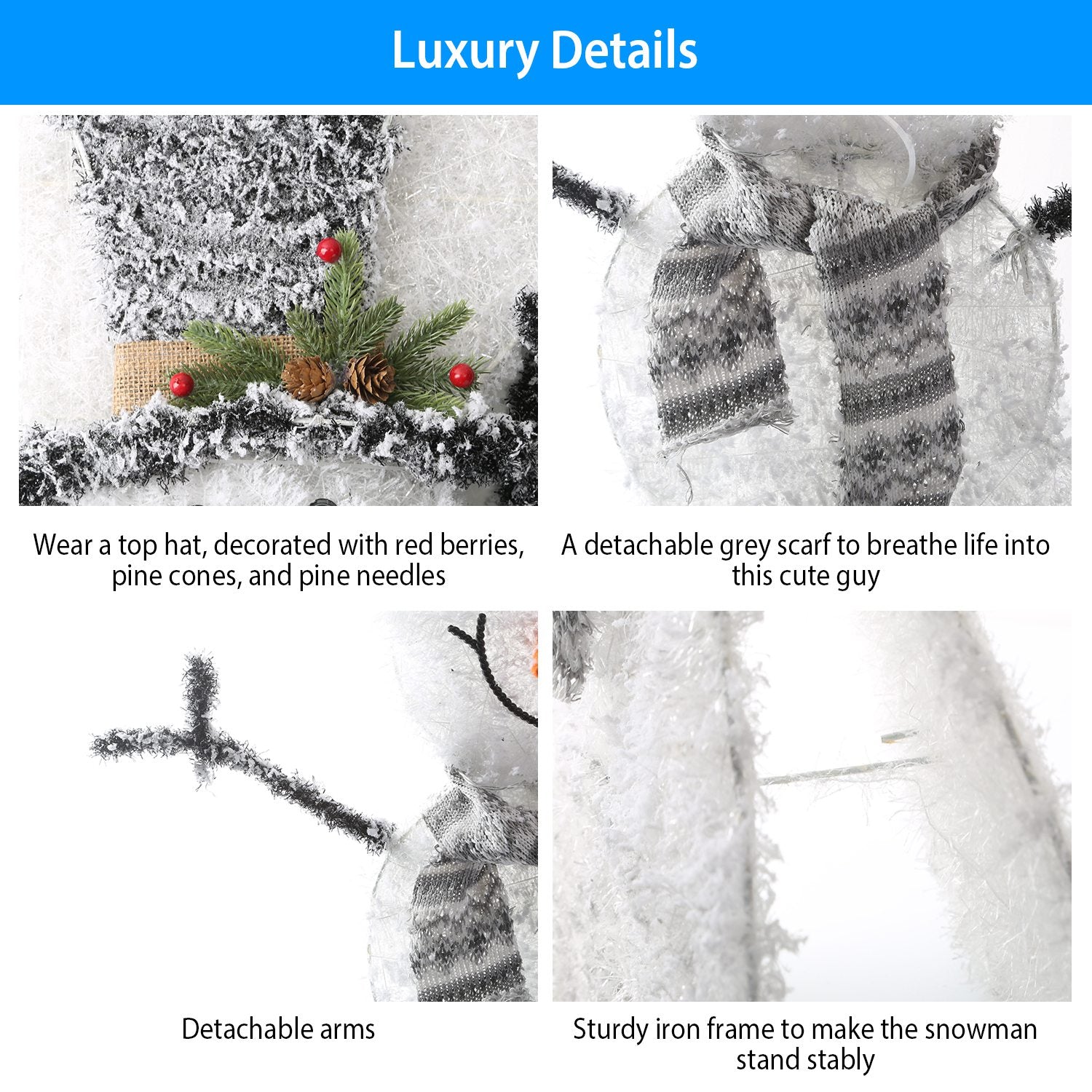 1Pc LED Christmas Snowman Decoration Light Collapsible Battery Operated Lighted Snowman Indoor Outdoor Garden Light With Removable Hands Scarf