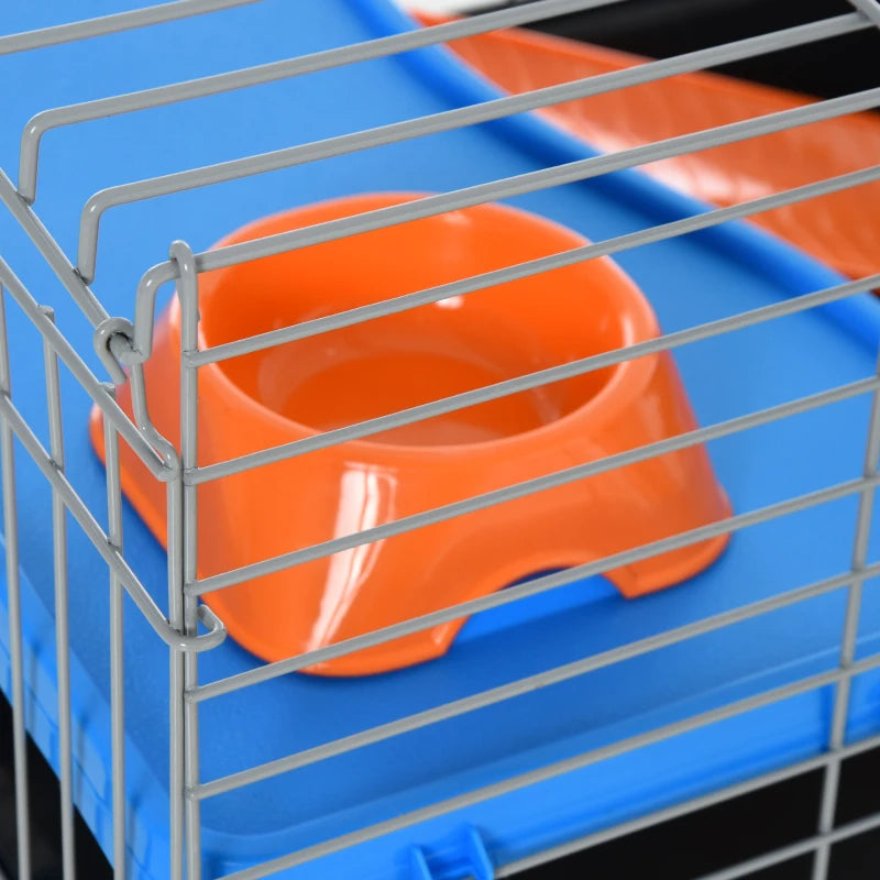 Small Animal Cage With Food Dish, Water Bottle, Hay Feeder, Platform, Ramp For Chinchilla, Black