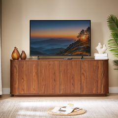 Sideboard Storage Cabinet TV Stand With Wave Pattern Buffet Cabinet Wooden Vertical Striped Cabinet For Kitchen Bedroom Entryway. Walnut, 64W X 15D X 24H.