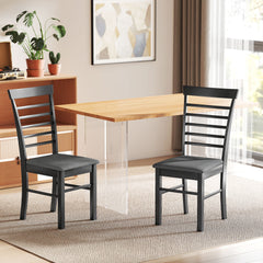 Wooden Dining Chairs Set of 2, Farmhouse Upholstered Kitchen Chairs with Rubber Wood Frame, Black and Gray
