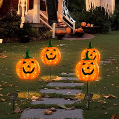 Solar Halloween Pumpkin LED Lights, Set Of 4 Big Pumpkin Stake Lights 2 Modes For Outdoor Halloween Pathway Yard Garden Decoration