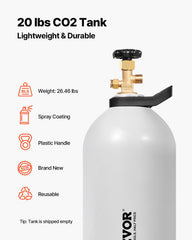 CO2 Tank 20 Lbs New Aluminum Alloy Cylinder With CGA320 Valve DOT & TC Approved