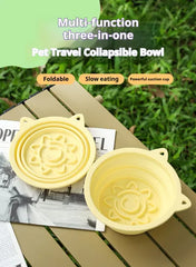 3-in-1 Pet Travel Collapsible Bowl Foldable Slow-Feeder With Strong Suction Cups  Portable Silicone Dog Bowl With Hook For Hanging On Collar-Backpack