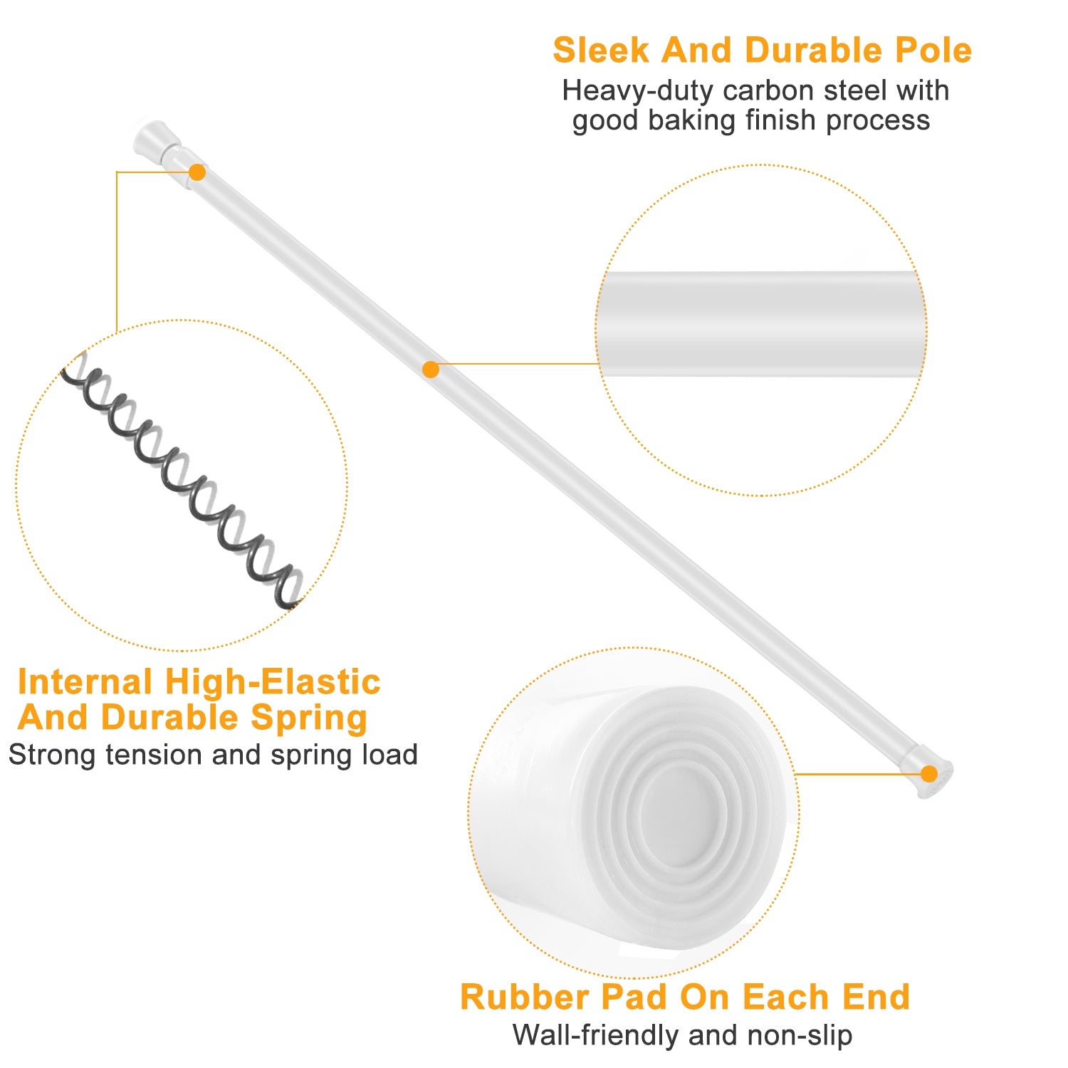 1Pc Tension Curtain Rod Spring Load Adjustable Curtain Pole Heavy-Duty Steel 4 Sizes For Bathroom Wardrobe Kitchen Balcony