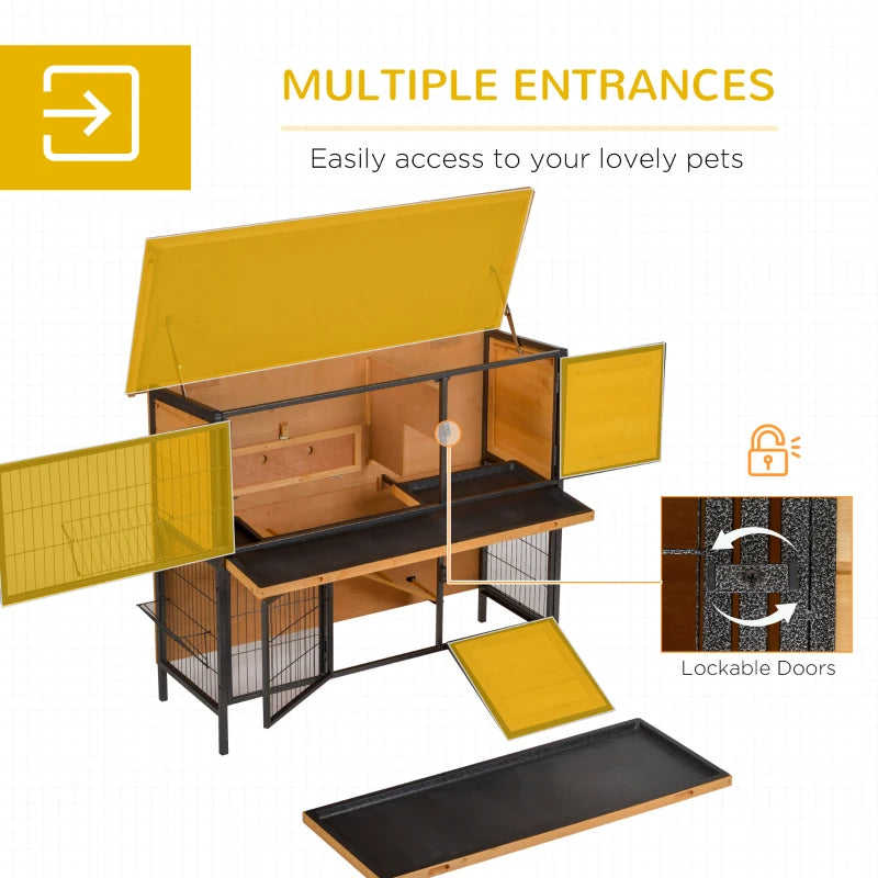 2-Story Large Rabbit Hutch Bunny Cage Wooden Pet House Metal Frame With Rooms, Ramp, No Leak Tray, Feeding Trough, Waterproof Asphalt Roof For Rabbits, Chickens, Ducks, OutdoorIndoor
