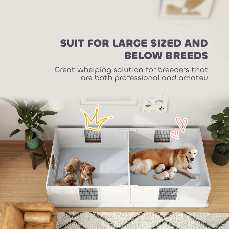 PawHut Two Rooms Design Dog Whelping Box With Washable Pee Pad, Adjustable Door, For Large Breed Dogs