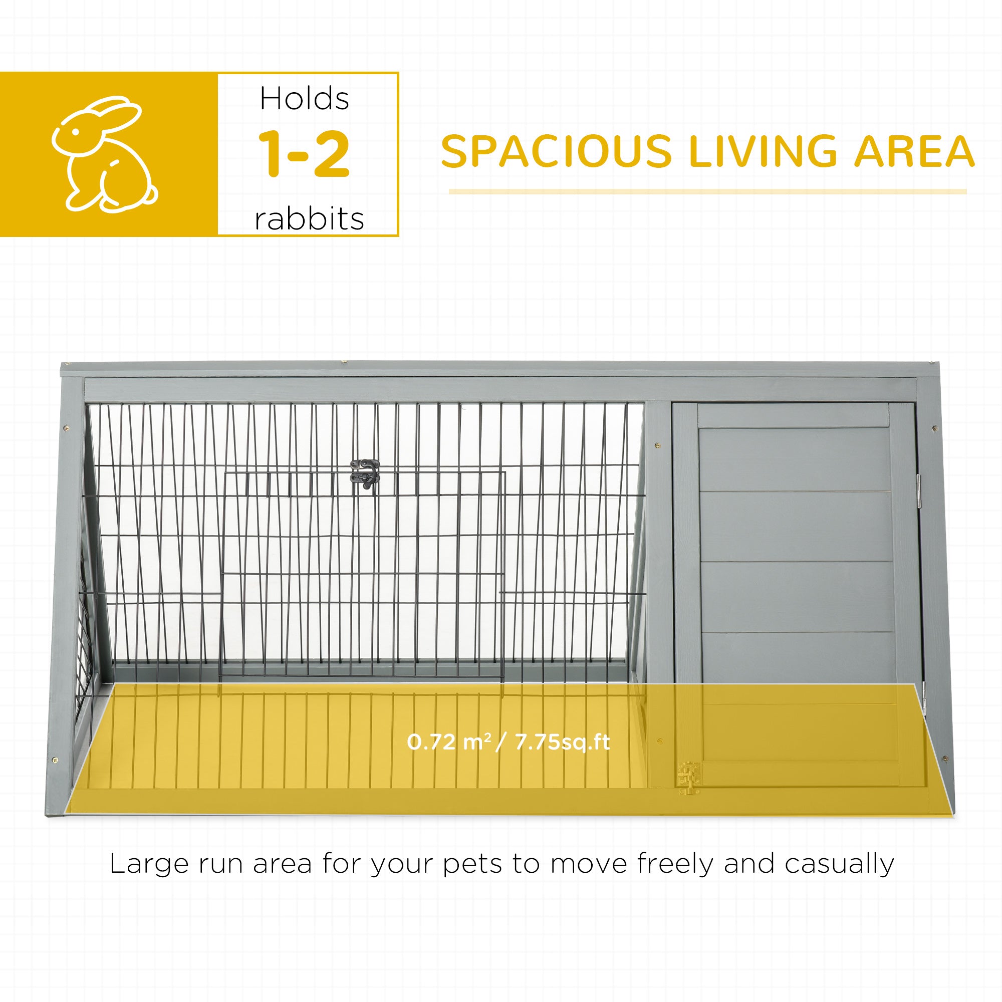 46" x 24" Wooden A-Frame Outdoor Rabbit Hutch, Small Animal Cage, Bunny Hutch with Outside Run & Ventilating Wire, for Rabbits, Chickens, Ducks, Gray
