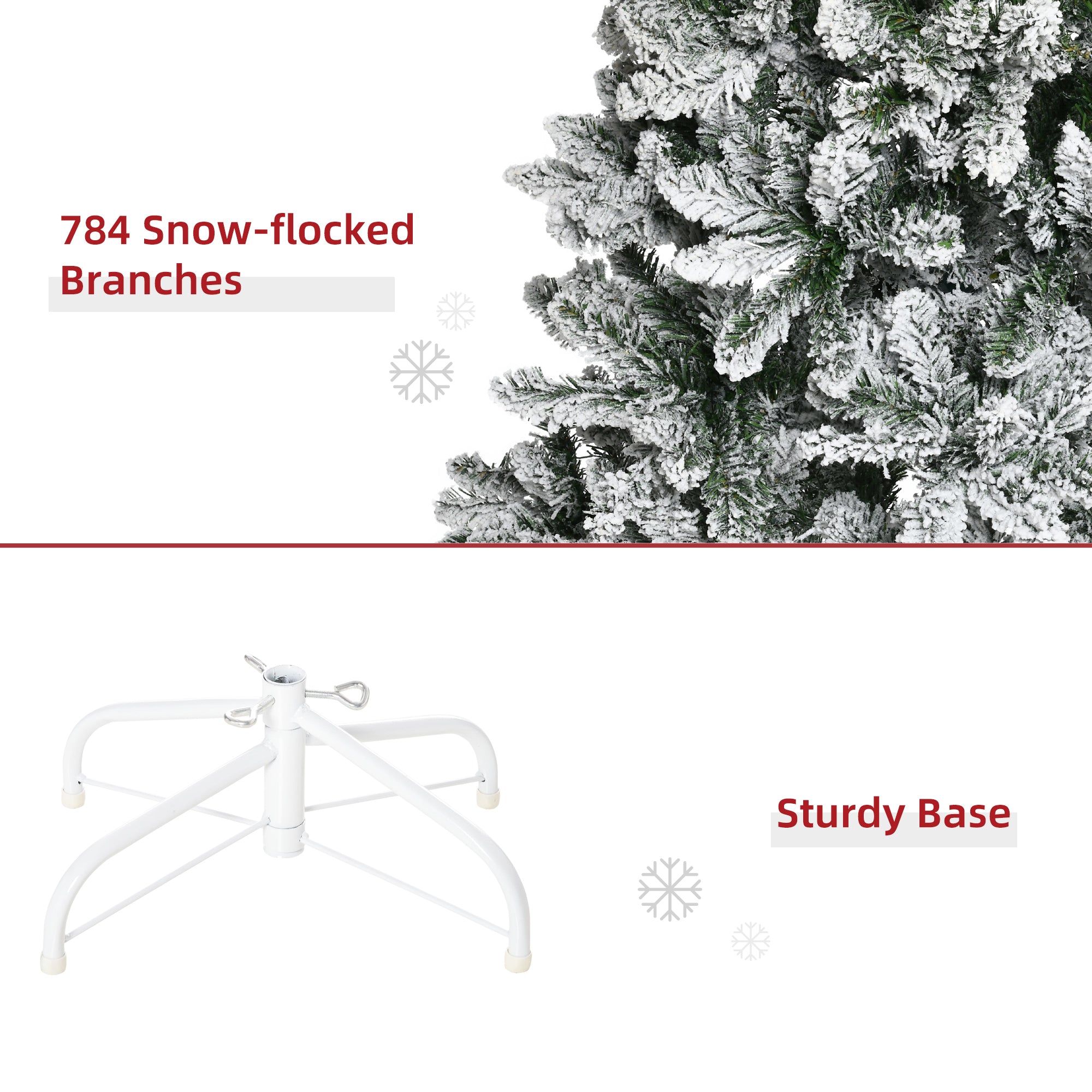 9ft Unlit Snow-Flocked Slim Pine Artificial Christmas Tree with Realistic Branches and 1084 Tips