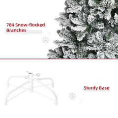 9ft Unlit Snow-Flocked Slim Pine Artificial Christmas Tree with Realistic Branches and 1084 Tips