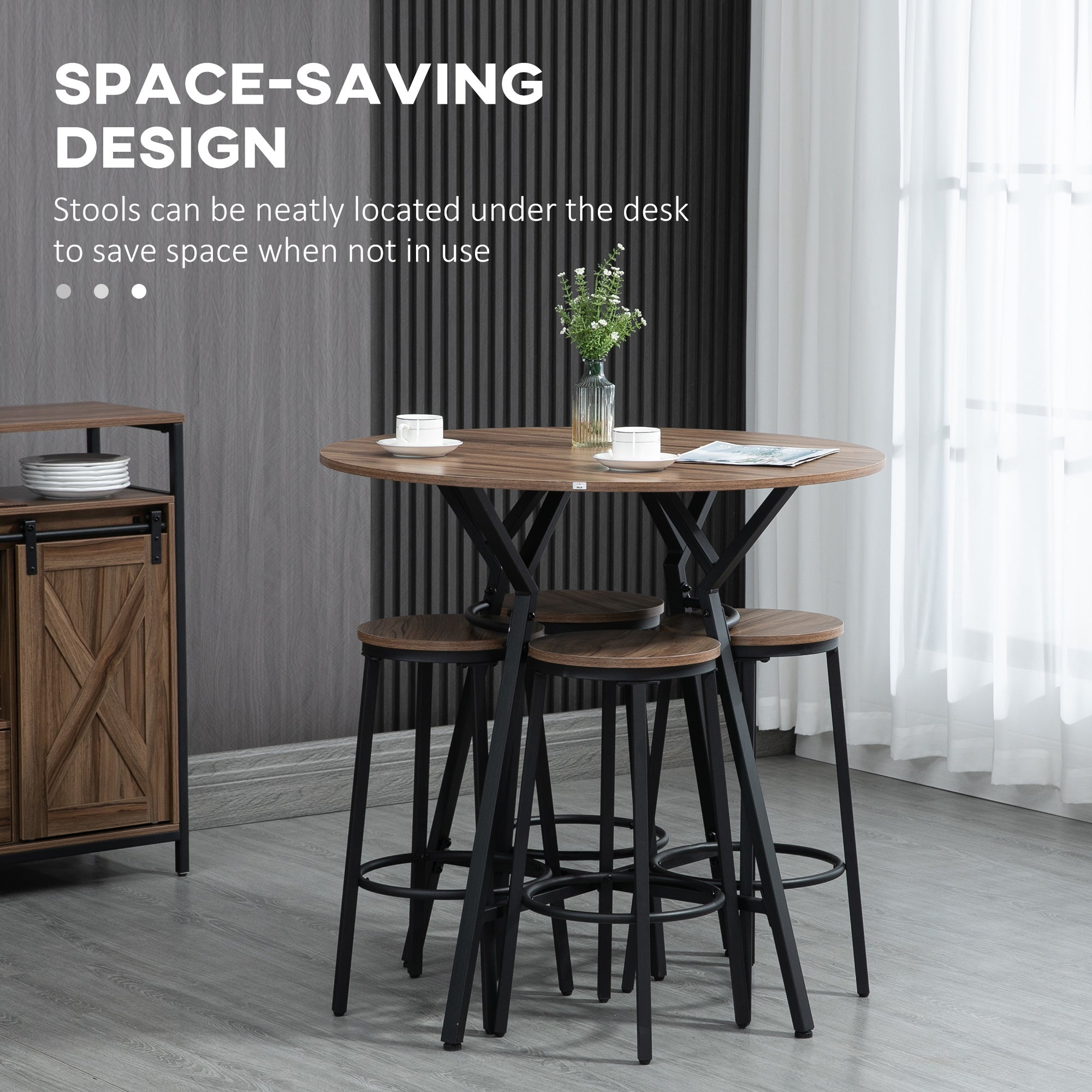 5-Piece Bar Table and Chairs Set, Space Saving Dining Table & 4 Stools
