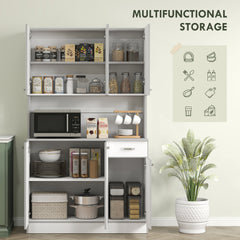 71" Kitchen Pantry Cabinet, Tall Storage Cabinet with Microwave Stand, Modern Kitchen Hutch with Countertop, 6 Doors, Storage Drawer, 3 Adjustable Shelves for Living Room, Dining Room, White