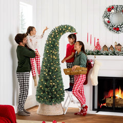 6 ft Prelit Christmas Tree, Whimsical Xmas Tree Slim High Mountain Fir with 200 LEDs and Metal Stand, Green