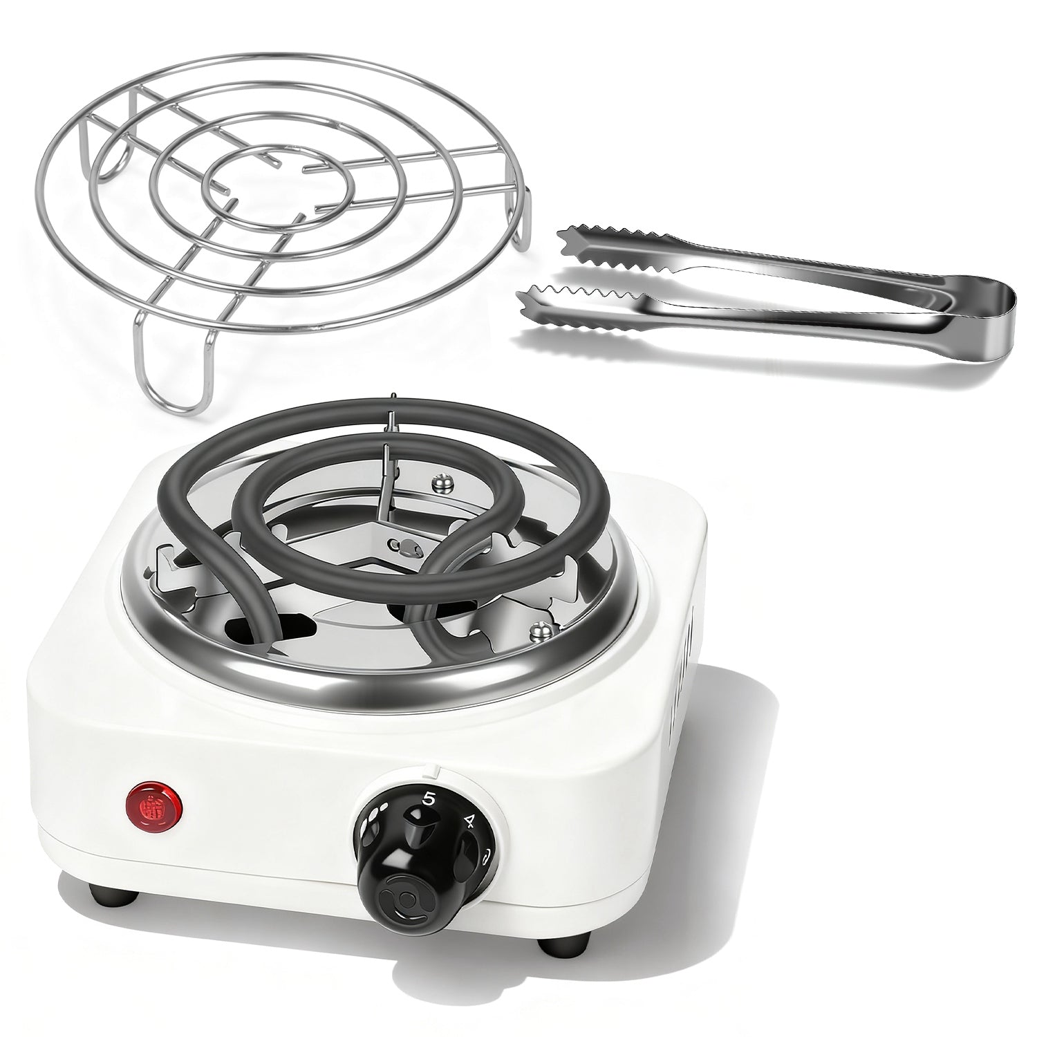 1Pc Electric Charcoal Burner 500W Hookah Charcoal Burner Compact Coal Burner For Hooka Cubes Shisha With Grill And Tongs 5 Temperature Gears Thermostat Control For Spring Summer