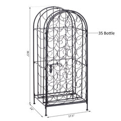 35 Bottle Wrought Iron Wine Rack Cabinet with Lock,  Black