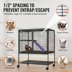 36' Metal Small Animal Cage 2-Tier Rolling Ferret Cage With Tray A Ramp