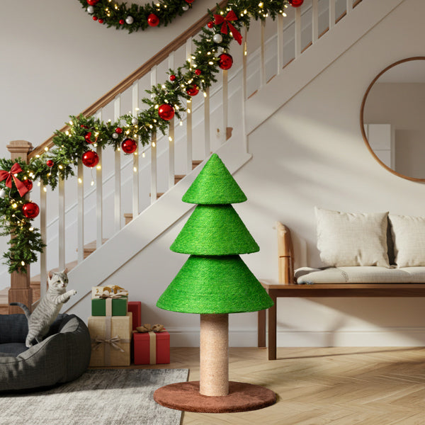 31.5in Christmas Tree Cat Scratcher, Cat Scratching Post For Indoor Cats, Large Sisal Cat Scratching Tree Cat Scratch Tower, Grass Green