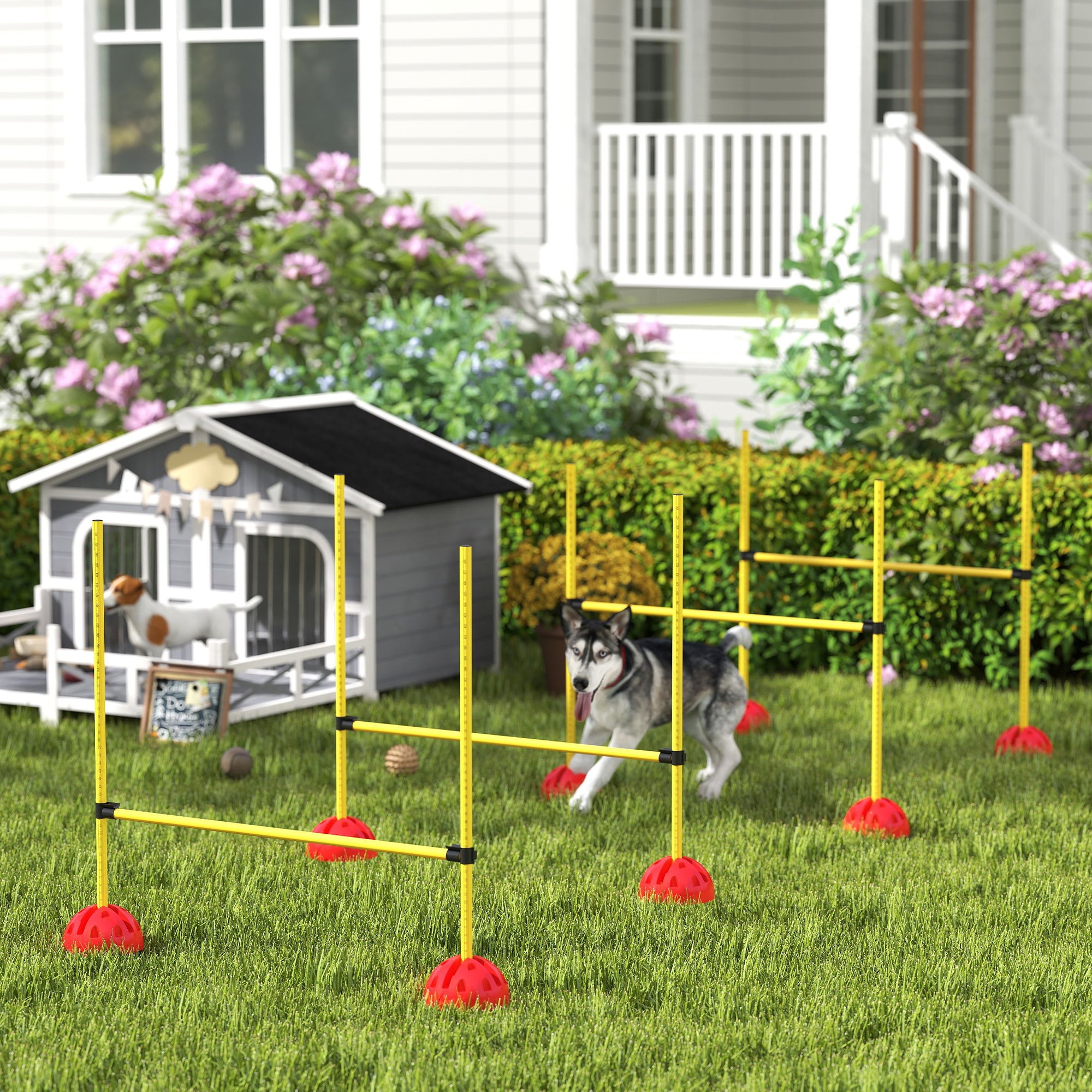 4 Piece Dog Agility Course Set With 4 Height Adjustable Dog Agility Jumps, Carry Bag, Yellow