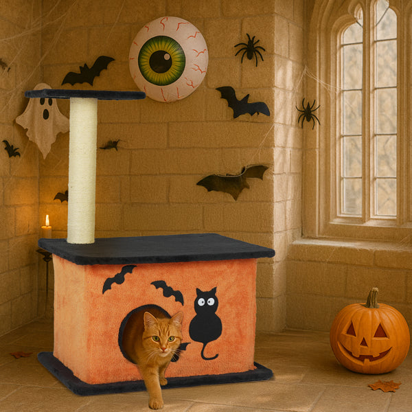 Halloween Cat Tree, Cat Tower Cat Tree For Indoor Cats With Spacious Cat Condo, Large Platform, Sisal Scratching Post, Orange & Black