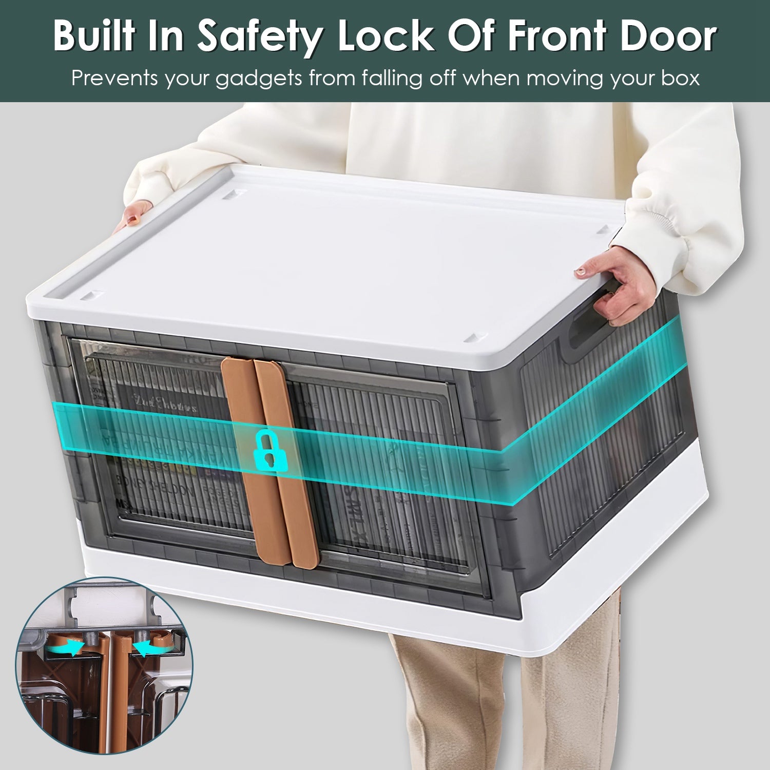 2Pc Foldable Storage Bins With Lid Collapsible Stackable Closet Organizer Containers With Front Door Lock 4Pcs Wheels 32L 72L Size Options