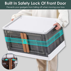2Pc Foldable Storage Bins With Lid Collapsible Stackable Closet Organizer Containers With Front Door Lock 4Pcs Wheels 32L 72L Size Options