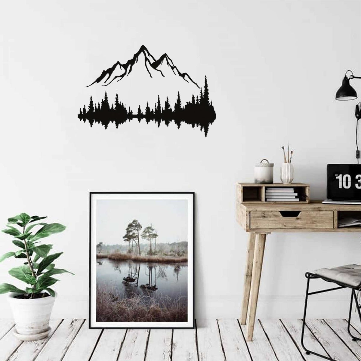 Large Black Metal Wall Art Set Of 2 - Mountain Forest Tree Sculpture Wall