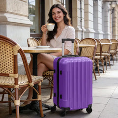 Three-in-one Textured Frosted Case Shell, Non-TSA Customs Lock, 28-inch Detachable Wheels, ABS Trolley Case, 20in, 24in, 28in, ABS, All-color Purple